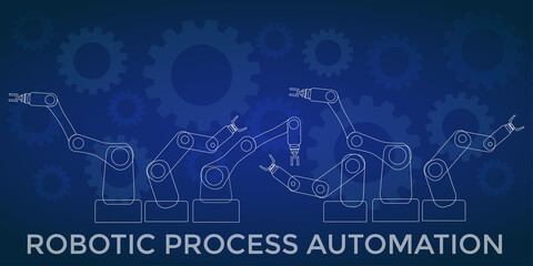 Robotic Processing Automation (RPA), artificial intelligence and machine learning of big data and business processing. Automation concept. Vector illustration