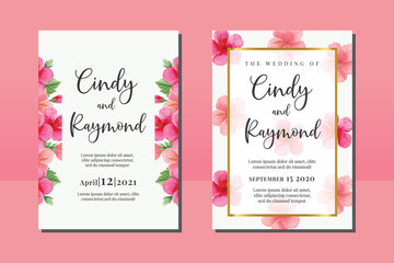 Wedding invitation frame set, floral watercolor hand drawn Hibiscus Flower design Invitation Card Template