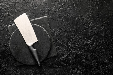 Steel knife on dark background