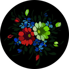 Drawing of a bouquet of flowers on a black background