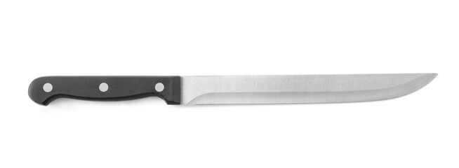 Knife with black handle on white background