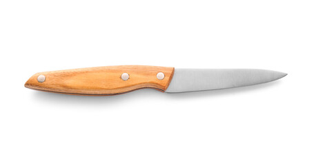 Knife with wooden handle on white background