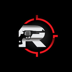 Revolver Gun Logo Initial Letter R
