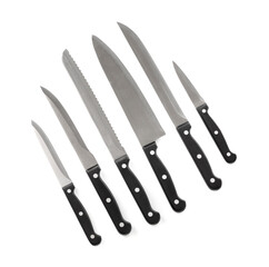 Set of knives on white background
