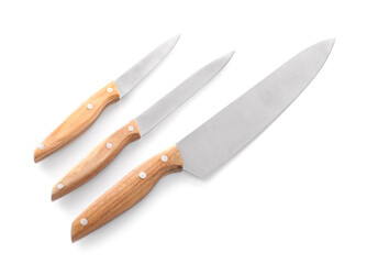 Set of knives on white background