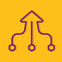 Obraz premium three purple line joining and merging become an arrow to same direction on yellow background