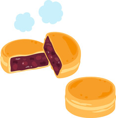 半分に割った粒あんの回転焼き