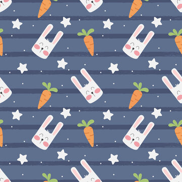 Vector rebbit and carrot cartoon cute seamless pattern background.