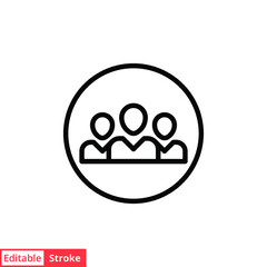 3 people line icon. Simple outline style. Multi user, circle, group, person, service concept.  Crowd sign symbol design. Vector illustration isolated on white background. Editable stroke EPS 10.