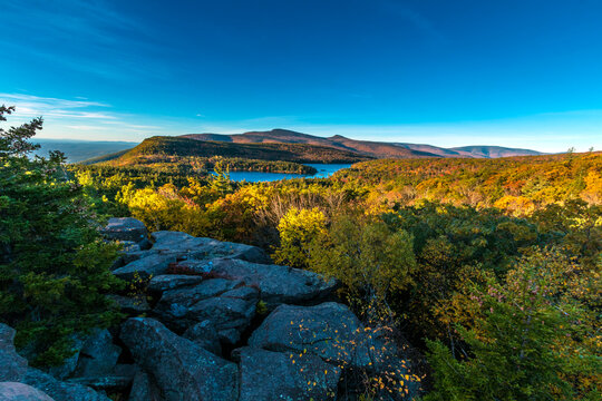 dramatic autumn landscape in North Lake campground in the Catskills upstate New York.