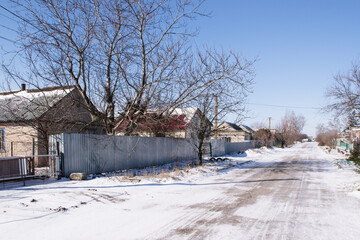 Village street in winter.