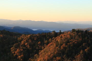 dramatic and beautiful autumn sunrise in the Great Smoky Mountain in Tennessee.