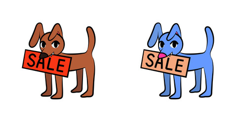 Vector set of cartoon dogs with sign 