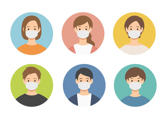 マスクを付けた人物アイコンセット