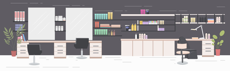 modern hair and manicure salon with chairs mirror and furniture beauty salon interior horizontal