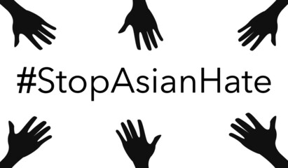Obraz premium stop asian hate vector.Stop spread of racism.Racism is not comedy.Anti racist.Banner poster background for protester.Stop hate crimes against asians.Support Asian american communities.Equality