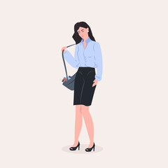 Fototapeta premium beautiful woman standing pose female cartoon character in fashion clothes full length flat