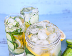 Iced lemon cucumber water