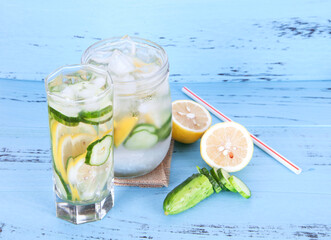 Iced lemon cucumber water
