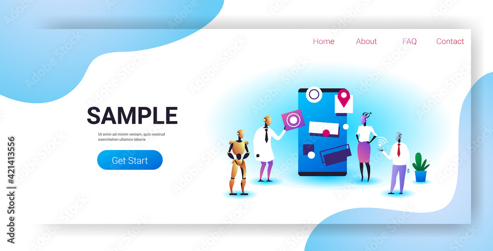 Poster robots team working in software develop user interface development artificial intelligence technolog