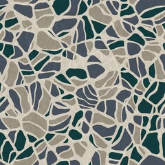 Seamless rock or stone shaped contour pattern print. High quality illustration. Terrazzo like mosaic of natural rounded curve shapes. Textured contemporary surface design for print.