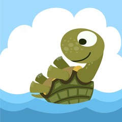 Little baby turtle. Isolated object on a white background. Cheerful kind animal child. Cartoons flat style. Funny. Vector