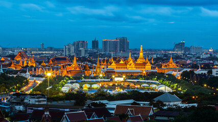 Grand Palace with the park at dusk (Wat Phra Kaew, Bangkok, Thailand)