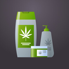 cannabis cosmetic with cbd oil medical marijuana organic hemp product label logo flat