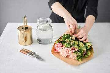 Bouquet 015. step by step installation of flowers in a vase. Flowers bunch, set for home. Fresh cut flowers for decoration home. European floral shop. Delivery fresh cut flower.