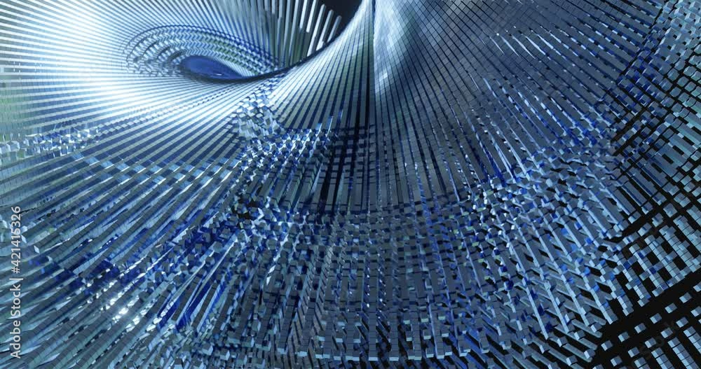 Poster abstract blue surface motion background. moving cubes with twist circular structure. . seamless loop