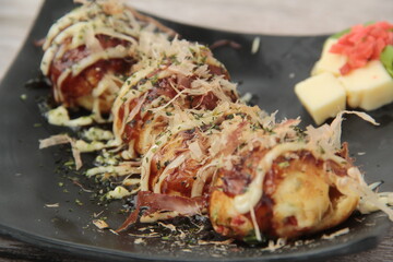Freshly cooked Japanese food called Takoyaki