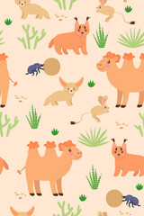Obraz premium Seamless pattern with cute desert animals. Vector graphics.