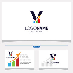 Initial Letter V Chart Bar Logo Design and Business Card Vector Graphic
