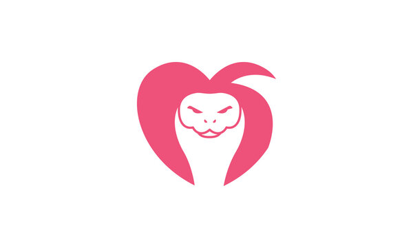 snake cobra with love shape logo vector symbol icon design illustration
