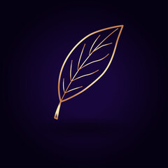 Gold tree leaf icon. Vector illustration isolated on a blue background. School topics.