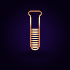 Gold chemical flask icon. Vector illustration isolated on a blue background. School topics.