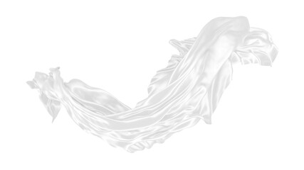 Beautiful flowing fabric of white wavy silk or satin. 3d rendering image.