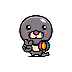 cartoon cute seal vector design playing ball