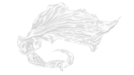 Beautiful flowing fabric of white wavy silk or satin. 3d rendering image.