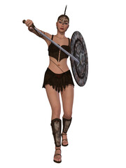 Fototapeta na wymiar 3d illustration of a woman in a roman centurion armor in a fighting pose 
