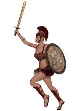 3d illustration of a woman in a roman centurion armor in a fighting pose 