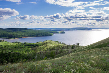 Fototapeta na wymiar View of the river Volga from Molodetskiy Kurgan (one of the Zhiguli Mountains), Samara region.