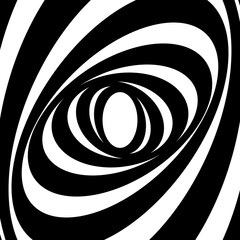Graphic shapes oval swirling in loop. Black and white shapes that create illusion of movement.