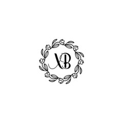 XB initial letters Wedding monogram logos, hand drawn modern minimalistic and frame floral templates
