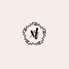 XF initial letters Wedding monogram logos, hand drawn modern minimalistic and frame floral templates