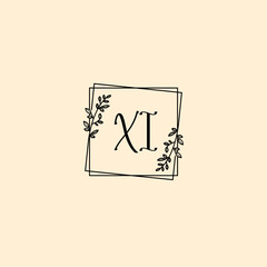 XI initial letters Wedding monogram logos, hand drawn modern minimalistic and frame floral templates