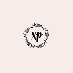 XP initial letters Wedding monogram logos, hand drawn modern minimalistic and frame floral templates