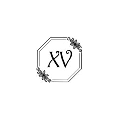XV initial letters Wedding monogram logos, hand drawn modern minimalistic and frame floral templates
