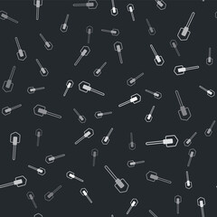 Grey Shovel icon isolated seamless pattern on black background. Gardening tool. Tool for horticulture, agriculture, farming. Vector