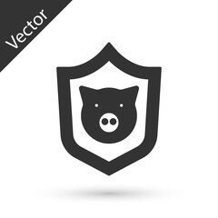 Grey Shield with pig icon isolated on white background. Animal symbol. Vector
